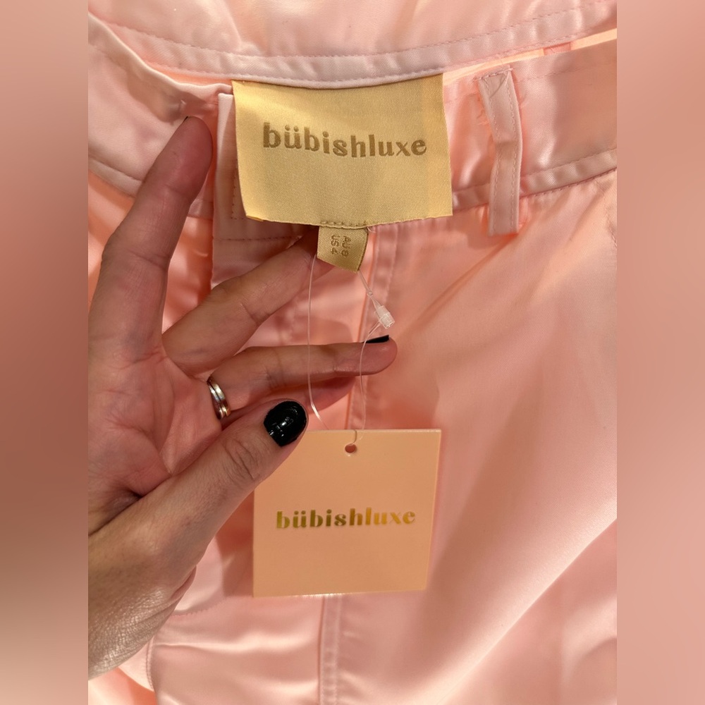 New NWT Bubish Lara Cargo Pant in Blush pink satin silk wide leg revolve - Picture 6 of 7